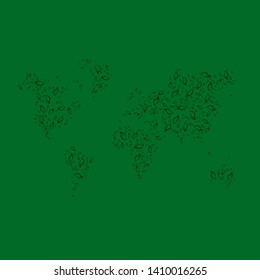 Green earth - organic concept, bio elements. Leaf from three on planet. Stylized world map with eco infographic elements.