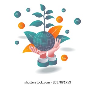 The green earth is in our hands in isometric illustration