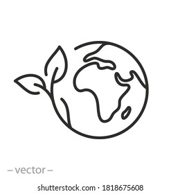 green earth planet concept, icon, world ecology, nature global protect, logo eco environment, globe with leafs, thin line simple web symbol on white background - Shutterstock ID 1818675608