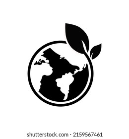 Green earth planet concept, icon, world ecology, nature global protect, logo eco environment, globe with leafs, thin line simple web symbol on white background