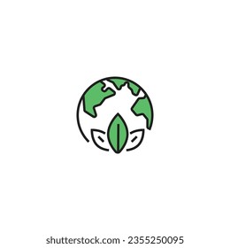 Green earth planet concept,  world ecology icon line art simple web symbol on white background