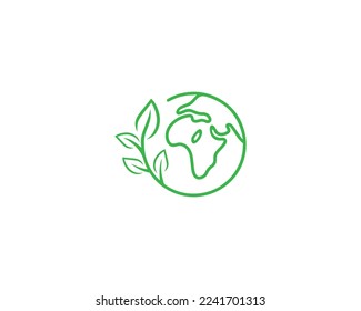 Green Earth Planet With Ecology World Logo Or Icon Design Concept Vector Template.