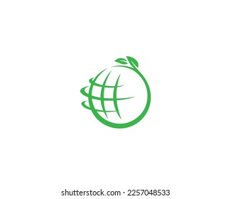 Green Earth Planet With Ecology World Logo Or Icon Design Concept Vector Template.