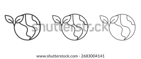 Green earth planet icon - editable stroke vector illustration