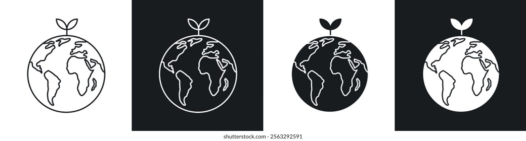 Green earth planet icon pack for app and website ui designs.
