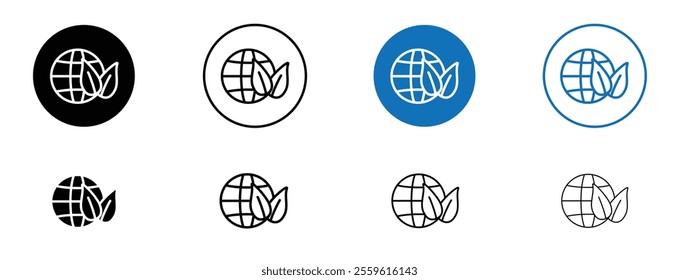 Green earth planet icon set in black and blue colors