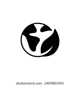 Green earth planet icon. Simple solid style. World ecology, globe with leafs, eco environment logo, save nature concept. Black silhouette, glyph symbol. Vector illustration isolated.