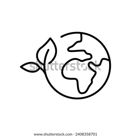 Green earth planet icon. Simple outline style. World ecology, globe with leafs, eco environment logo, save nature concept. Thin line symbol. Vector illustration isolated.