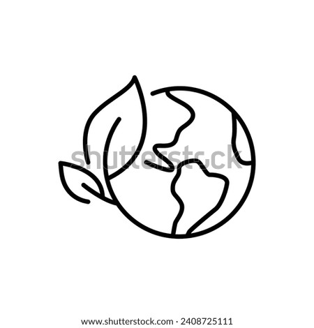 Green earth planet icon. Simple outline style. World ecology, globe with leafs, eco environment logo, save nature concept. Thin line symbol. Vector illustration isolated.