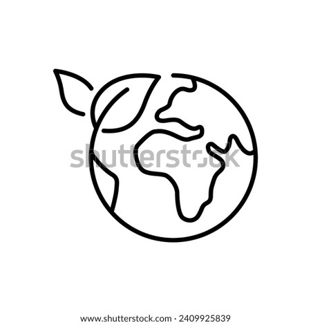 Green earth planet icon. Simple outline style. World ecology, globe with leafs, eco environment logo, save nature concept. Thin line symbol. Vector illustration isolated.