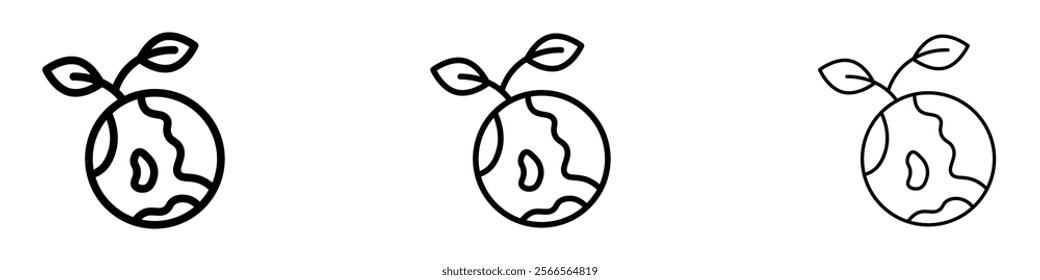 Green earth planet icon in tree different line stroke sizes.