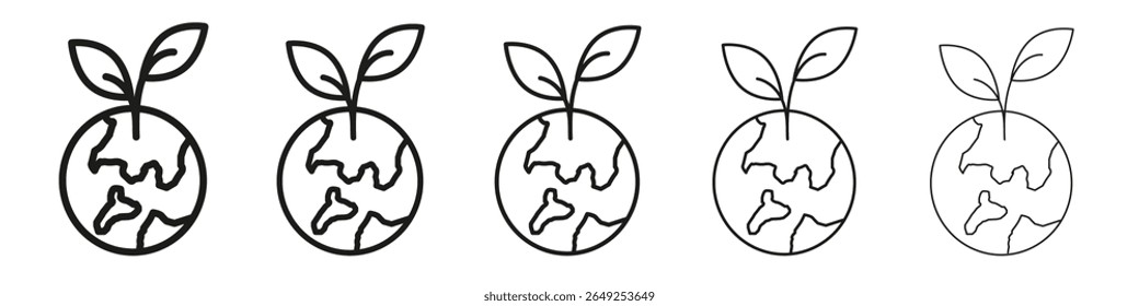 Icono de planeta de tierra verde Vector esquema conjunto ilustración signo