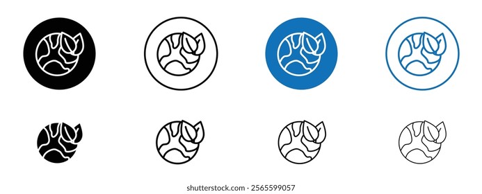 Green earth planet icons in black and blue colors