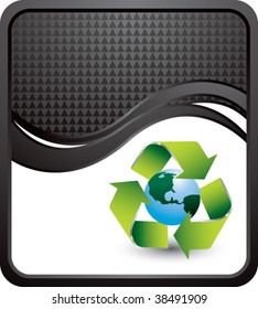 green earth recycle symbol on black checkered wave