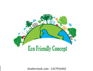 Green earth save the world from global warming with eco-friendly concept ideas.vector illustration. Ecosystem 