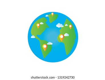 Green earth save the world from global warming with Eco friendly and alternative energy concept.vector illustration.Location landmark icon on earth. Business connection 