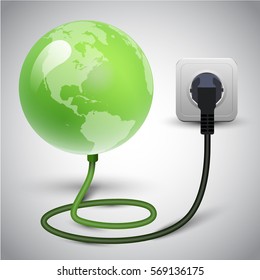 Green Earth in a shiny bubble charging, vector illustration