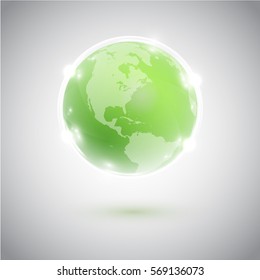 Green Earth in a shiny bubble, vector illustration