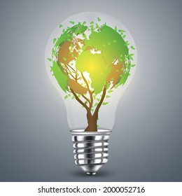 Green earth tree in bulb light.