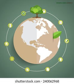 Green earth with tree. Vector Illustration