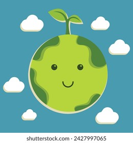 Green Earth Vector graphic cartoon character illustration. Suitable for placement in go green content and Earth Day events.