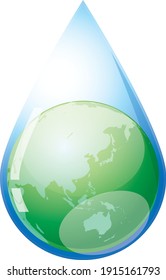 Green earth in water droplets (image illustration)