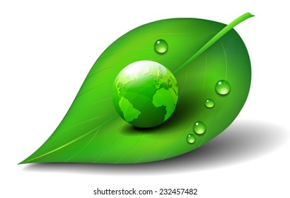 Green Earth World on Leaf  Icon Symbol