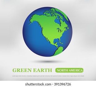 Green Earth.North America globe.Earth globe vector design.