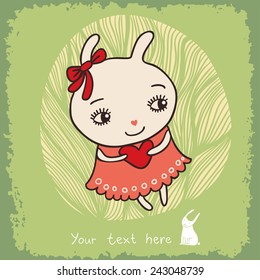 Green easter background with bunny girl.
