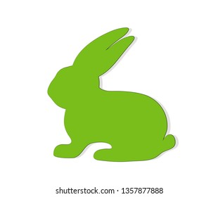 Green Easter bunny template, 
Happy Easter Illustration - White paper Rabbit Bunny,
Vector illustration isolated on white background
