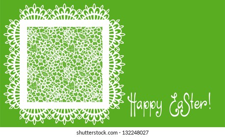 Green Easter card with white filigree ornament