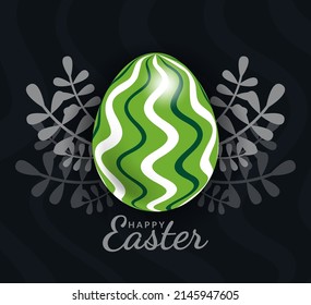 Green Easter egg with Beautiful exotic pattern, vector, Illustration.