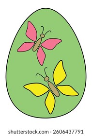 Green Easter egg with butterflies - vector color image. Easter picture