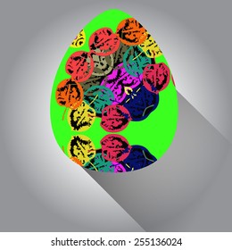 Green Easter egg with floral ornaments on a gradient gray   background. Hand drawn. 