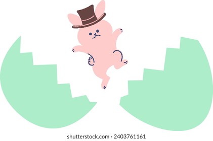 Green Easter Egg and Jumping Easter bunny rabbit Illustration