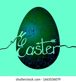 Green Easter egg with marble effect and text. 3d vector illustration	