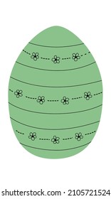 Green easter egg with ornaments. Simple bright egg shape with flowers and curves. Easter themed element for egg hunt
