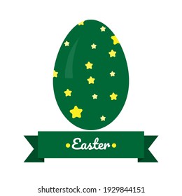 Huevos verdes de Pascua con estrellas amarillas y elementos de cinta etiquetados Pascua con fondo blanco