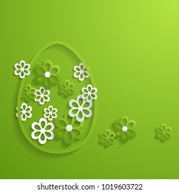 green Easter greeting card with a paper flowers and a paper egg