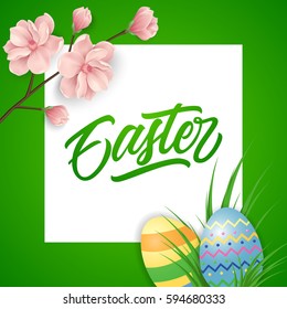 Green Easter lettering with eggs