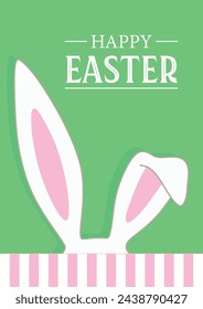 Green Easter Postcard with White Bunny Ears