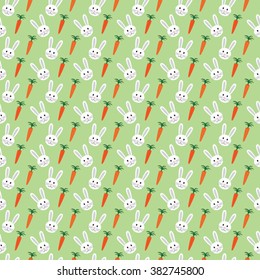 green Easter seamless cute bunny and carrots pattern