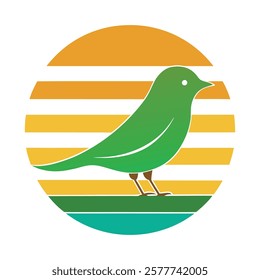 A green eastern bulebird silhouette on retro stipe