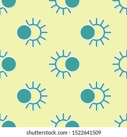 Green Eclipse of the sun icon isolated seamless pattern on yellow background. Total sonar eclipse.  Vector Illustration