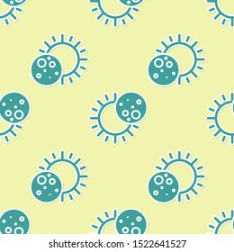 Green Eclipse of the sun icon isolated seamless pattern on yellow background. Total sonar eclipse.  Vector Illustration