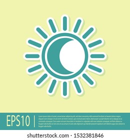 Green Eclipse of the sun icon isolated on yellow background. Total sonar eclipse.  Vector Illustration