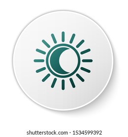 Green Eclipse of the sun icon isolated on white background. Total sonar eclipse. White circle button. Vector Illustration