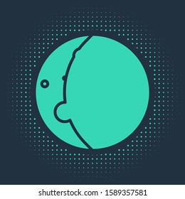 Green Eclipse of the sun icon isolated on blue background. Total sonar eclipse. Abstract circle random dots. Vector Illustration