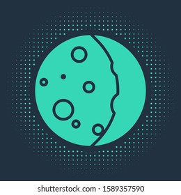 Green Eclipse of the sun icon isolated on blue background. Total sonar eclipse. Abstract circle random dots. Vector Illustration