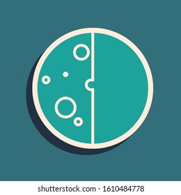 Green Eclipse of the sun icon isolated on blue background. Total sonar eclipse. Long shadow style. Vector Illustration